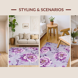 Ultra Soft Area Rug, Non Slip, Stain Resistant, Washable Area Rugs for Living Room, Bedroom, Luxurious Peony Artful Motif(Purple)