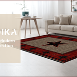 Ultra Soft Area Rug, Non Slip, Stain Resistant, Washable Area Rugs for Living Room, Bedroom, Rustic Earthy Star Pattern(Red)