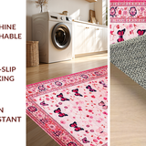 Ultra Soft Area Rug, Non Slip, Stain Resistant, Washable Area Rugs for Living Room, Bedroom, Enchanting Floral Insect Fusion(Pink)