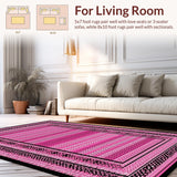 Ultra Soft Area Rug, Non Slip, Stain Resistant, Washable Area Rugs for Living Room, Bedroom, Rustic Black and Pink Trellis Design(Pink)
