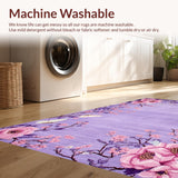 Ultra Soft Area Rug, Non Slip, Stain Resistant, Washable Area Rugs for Living Room, Bedroom, Bright Cheerful Floral Composition(Purple)
