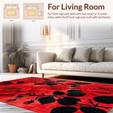 Ultra Soft Area Rug, Non Slip, Stain Resistant, Washable Area Rugs for Living Room, Bedroom, Striking Minimalist Nature Theme(Red)