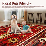 Ultra Soft Area Rug, Non Slip, Stain Resistant, Washable Area Rugs for Living Room, Bedroom, Striking Distressed Rustic Elements(Red)