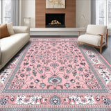 Ultra Soft Area Rug, Non Slip, Stain Resistant, Washable Area Rugs for Living Room, Bedroom, Luxurious Gray and Pink Trellis Pattern(Pink)