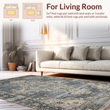 Ultra Soft Area Rug, Non Slip, Stain Resistant, Washable Area Rugs for Living Room, Bedroom, Earthy Toned Vintage Floral Motif(Gray)