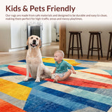 Ultra Soft Area Rug, Non Slip, Stain Resistant, Washable Area Rugs for Living Room, Bedroom, Coastal Surfboard Mosaic Rug with Bold Shapes and Vibrant Nautical Color Blocks(Blue)