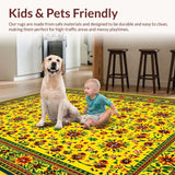 Ultra Soft Area Rug, Non Slip, Stain Resistant, Washable Area Rugs for Living Room, Bedroom, Lively Sunshine-inspired Graphic Texture(Yellow)
