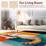 Ultra Soft Area Rug, Non Slip, Stain Resistant, Washable Area Rugs for Living Room, Bedroom, Vivid Cat-Themed Front Door Durable Outdoor Doormat(Orange)
