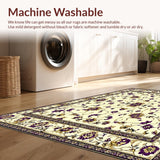 Ultra Soft Area Rug, Non Slip, Stain Resistant, Washable Area Rugs for Living Room, Bedroom, Antique Inspired Floral Area with Elegant Purple and Gold Accents(Beige)