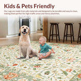 Ultra Soft Area Rug, Non Slip, Stain Resistant, Washable Area Rugs for Living Room, Bedroom, Soft Cream Ethereal Botanical Motif(Ivory)