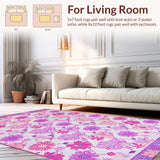 Ultra Soft Area Rug, Non Slip, Stain Resistant, Washable Area Rugs for Living Room, Bedroom, Bright Youthful Floral Fantasy(White)