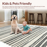 Ultra Soft Area Rug, Non Slip, Stain Resistant, Washable Area Rugs for Living Room, Bedroom, Rustic Striped Textured Visual(Black)