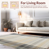 Ultra Soft Area Rug, Non Slip, Stain Resistant, Washable Area Rugs for Living Room, Bedroom, Chic Cozy Checkered Motif(Beige)