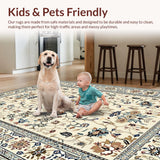 Ultra Soft Area Rug, Non Slip, Stain Resistant, Washable Area Rugs for Living Room, Bedroom, Elegant Rustic Petal Arrangement(Beige)