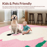 Ultra Soft Area Rug, Non Slip, Stain Resistant, Washable Area Rugs for Living Room, Bedroom, Sunny Floral Spring Celebration(Pink)