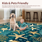 Ultra Soft Area Rug, Non Slip, Stain Resistant, Washable Area Rugs for Living Room, Bedroom, Marine Life Starfish Circular Area Deep Turquoise Earthy Beige(Blue)