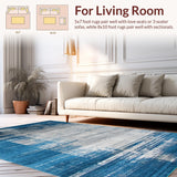 Ultra Soft Area Rug, Non Slip, Stain Resistant, Washable Area Rugs for Living Room, Bedroom, Serene Blue Gray Geometric Design(Blue)