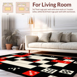 Ultra Soft Area Rug, Non Slip, Stain Resistant, Washable Area Rugs for Living Room, Bedroom, Whimsical Black and White Pattern(Red)