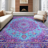 Ultra Soft Area Rug, Non Slip, Stain Resistant, Washable Area Rugs for Living Room, Bedroom, Vibrant Medallion Chic Aesthetic(Blue)