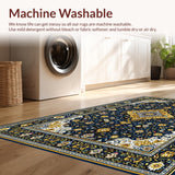 Ultra Soft Area Rug, Non Slip, Stain Resistant, Washable Area Rugs for Living Room, Bedroom, Elegant Gilded Geometric Embroidery(Blue)
