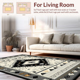 Ultra Soft Area Rug, Non Slip, Stain Resistant, Washable Area Rugs for Living Room, Bedroom, Sophisticated Black and Cream Design(Gray)