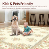 Ultra Soft Area Rug, Non Slip, Stain Resistant, Washable Area Rugs for Living Room, Bedroom, Cozy Neutral Area with Floral Motifs(Beige)