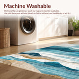 Ultra Soft Area Rug, Non Slip, Stain Resistant, Washable Area Rugs for Living Room, Bedroom, Coastal Wave Pattern Runner Rug with Seashell Motifs and Nautical Blue Swirls(Blue)