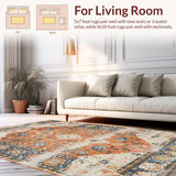 Ultra Soft Area Rug, Non Slip, Stain Resistant, Washable Area Rugs for Living Room, Bedroom, Chic Retro Botanical Design(Orange)