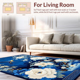 Ultra Soft Area Rug, Non Slip, Stain Resistant, Washable Area Rugs for Living Room, Bedroom, Chinoiserie Blue Floral Elegance(Blue)