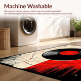 Ultra Soft Area Rug, Non Slip, Stain Resistant, Washable Area Rugs for Living Room, Bedroom, Vibrant Circular Vinyl Aesthetic(Black)
