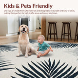 Ultra Soft Area Rug, Non Slip, Stain Resistant, Washable Area Rugs for Living Room, Bedroom, Chic Grey Coastal Leaf Pattern(Blue)