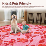 Ultra Soft Area Rug, Non Slip, Stain Resistant, Washable Area Rugs for Living Room, Bedroom, Sophisticated Tropical Garden Feel(Pink)