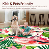 Ultra Soft Area Rug, Non Slip, Stain Resistant, Washable Area Rugs for Living Room, Bedroom, Non Shedding Tropical Pink Flamingo Pattern Rug(Pink)