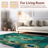 Ultra Soft Area Rug, Non Slip, Stain Resistant, Washable Area Rugs for Living Room, Bedroom, Peacock Plume Washable Rug Elegant Carpet Design(Blue)