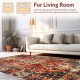 Ultra Soft Area Rug, Non Slip, Stain Resistant, Washable Area Rugs for Living Room, Bedroom, Vibrant Ethnic Print Runner(Red)