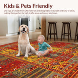 Ultra Soft Area Rug, Non Slip, Stain Resistant, Washable Area Rugs for Living Room, Bedroom, Rustic Multicolored Braided Texture(Red)