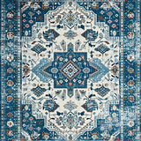 Ultra Soft Area Rug, Non Slip, Stain Resistant, Washable Area Rugs for Living Room, Bedroom, Chic Coastal Floral Accents(Blue)