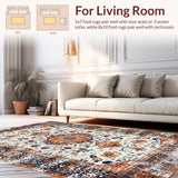 Ultra Soft Area Rug, Non Slip, Stain Resistant, Washable Area Rugs for Living Room, Bedroom, Elegant Layered Floral Design Style(Orange)