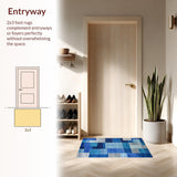 Ultra Soft Area Rug, Non Slip, Stain Resistant, Washable Area Rugs for Living Room, Bedroom, Stylish Modern Blue Tiled Motif(Blue)