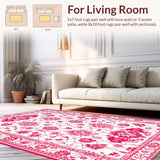 Ultra Soft Area Rug, Non Slip, Stain Resistant, Washable Area Rugs for Living Room, Bedroom, Rustic Warm Earthy Floral Theme(White)