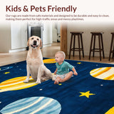 Ultra Soft Area Rug, Non Slip, Stain Resistant, Washable Area Rugs for Living Room, Bedroom, Whimsical Cosmic Planetary Landscape(Blue)
