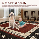 Ultra Soft Area Rug, Non Slip, Stain Resistant, Washable Area Rugs for Living Room, Bedroom, Elegant Textured Brown Motif(Red)