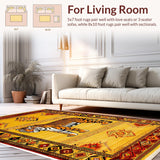 Ultra Soft Area Rug, Non Slip, Stain Resistant, Washable Area Rugs for Living Room, Bedroom, Ethnic Leopard Print Bedroom Meditation Area Carpet(Yellow)