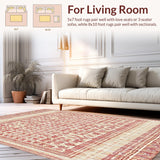 Ultra Soft Area Rug, Non Slip, Stain Resistant, Washable Area Rugs for Living Room, Bedroom, Rustic Red Trellis Area with Boho Charm(Red)