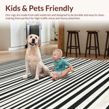 Ultra Soft Area Rug, Non Slip, Stain Resistant, Washable Area Rugs for Living Room, Bedroom, Classic Bistro Inspired Linear Pattern Washable Reversible Floor Mat(Black)