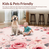 Ultra Soft Area Rug, Non Slip, Stain Resistant, Washable Area Rugs for Living Room, Bedroom, Serene Floral Embrace Aesthetic(Pink)