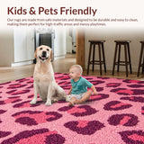 Ultra Soft Area Rug, Non Slip, Stain Resistant, Washable Area Rugs for Living Room, Bedroom, Modern Pink Leopard Print Rug for Kids Playroom(Pink)