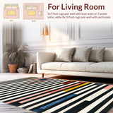 Ultra Soft Area Rug, Non Slip, Stain Resistant, Washable Area Rugs for Living Room, Bedroom, Striped Harmony Rug with Linear Contrast and Bold Modern Patterning(Black)