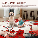 Ultra Soft Area Rug, Non Slip, Stain Resistant, Washable Area Rugs for Living Room, Bedroom, Artistic Multicolored Floral Composition(Red)