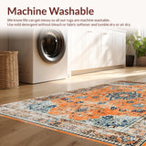 Ultra Soft Area Rug, Non Slip, Stain Resistant, Washable Area Rugs for Living Room, Bedroom, Sophisticated Low-Pile Floral Aesthetic(Orange)